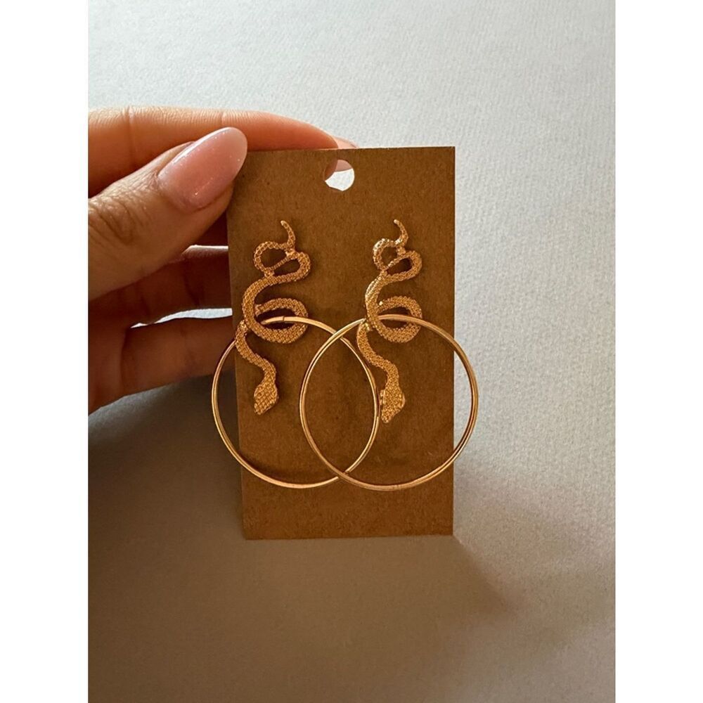 Gold Snake Hoop Drop Earrings A1744 - Picture 3 of 3